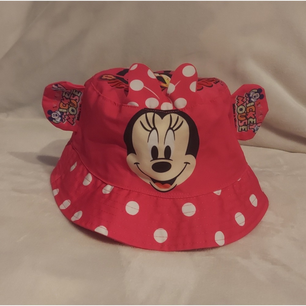 Disney Girls Pink & White Mickey & Minnie Mouse Beach Pool Bucket Hat NWOT